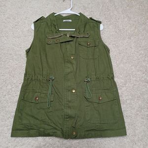 Meaveor Womens Sz M Medium Vest Green Zip Up Cinch Waist Anorak Cargo Pockets